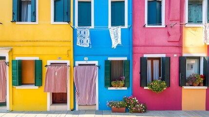 Burano, Italy - April 12, 2016: Located 4 miles (7 kilometers) from Venice, the island archipelago of Burano in the Venetian lagoon is renowned for its charming, colorful houses.