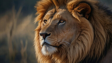 Close up of a lion he is a predatorin the  jungle wildlife and is a powerful  carnivore
