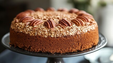 Pecan-crusted oat flour sponge cake