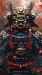 Fototapeta premium Samurai Warrior with Red and Gold Armor.