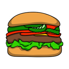 Cartoon drawing of fast food including burger