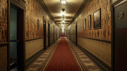 Long corridors featuring the deep and unique design elements of early 20th-century architecture