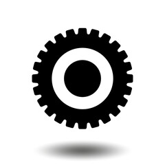 Black gear icon. Machine sprocket gear icon. Flat design. Vector cogwheel sign symbol on a white background.