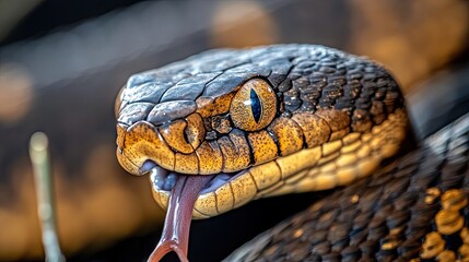 Obraz premium Close-up of a Snake's Head with Tongue Extended