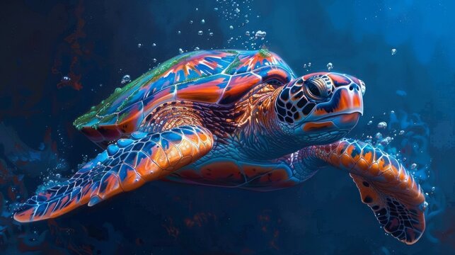 Vibrant Sea Turtle in Underwater Paradise