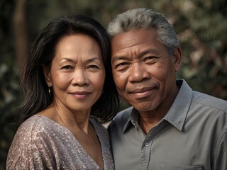 Obraz premium Portrait of a couple of black man from Africa and white woman from Asia, individuals of different races