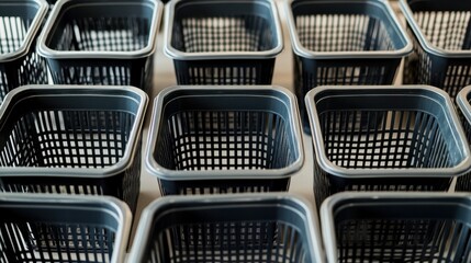 Empty shopping baskets arranged in a pattern, representing online shopping and e-commerce concepts