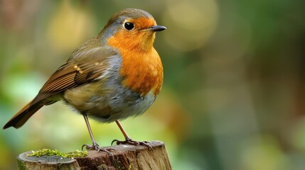 A European Robin Perched on a Wooden Post
