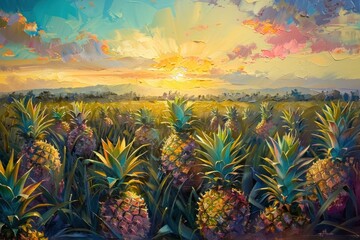 Sunset Over a Field of Pineapples