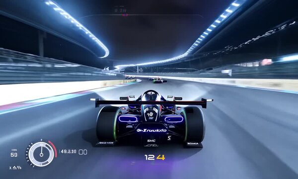 Race Car Speeding on Track at Night
