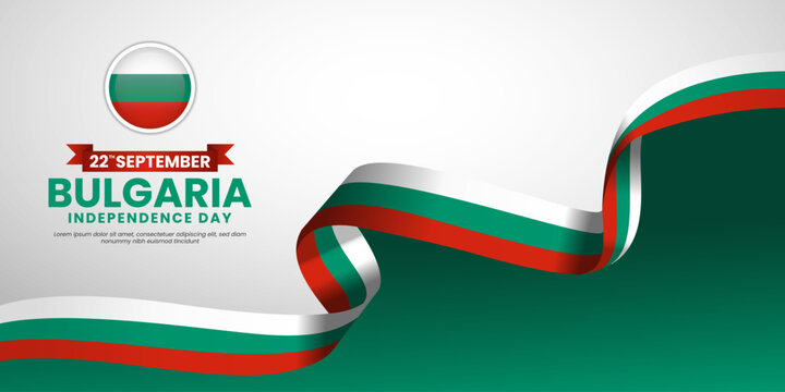 Bulgaria independence day banner illustration waving ribbon flag background