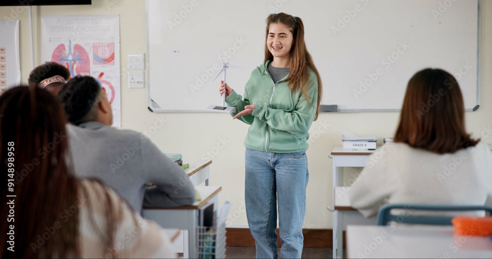 Poster education, student and presentation in high school, science and lesson for learning or development. 
