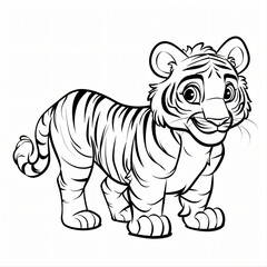Fototapeta premium cartoon of a Tiger children coloring book page 
