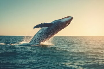 Giant whale breaching the surface of the ocean