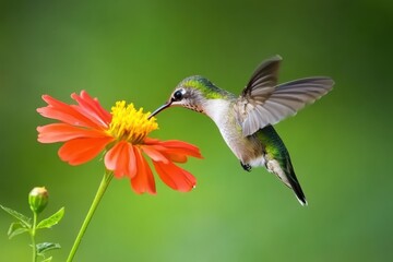 Fototapeta premium Tiny Hummingbird Drinking Nectar from a Brilliant Flower