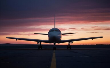Fototapeta na wymiar airplane landing at sunset