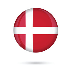 Obraz premium Denmark flag. Round Flag of Denmark glossy shining vector illustration isolated on white background. Official flag of Denmark for National Day independence day celebration, election web