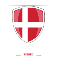 Obraz premium Denmark flag. Shield Flag of Denmark glossy shining vector illustration isolated editable original colors and size. Official flag of Denmark for national day independence day celebration, election web