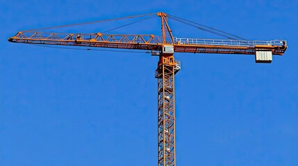 Orange Construction Crane Against a Clear Blue Sky