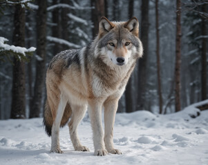 Naklejka premium Majestic Gray Wolf in Snowy Forest