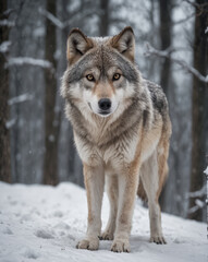 Majestic Gray Wolf in a Snowy Forest