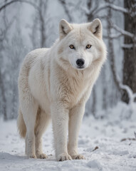 Obraz premium Majestic White Wolf in Snowy Landscape
