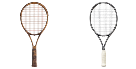 Two distinct tennis rackets showcasing different designs and materials, perfect for sports themes and equipment imagery. transparent background