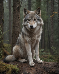 Majestic Wolf in Misty Forest