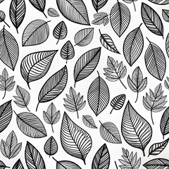 Obraz premium Beautiful modern falling leaves seamless pattern, hand drawn detailed leaves, autumn design, great for textiles prints, banners, wallpapers, wrapping.