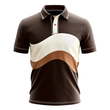 recommend clip art: Brown cream and tan polo shirt with wavy color block design and transparent background clipart isolate for vintage casual wear