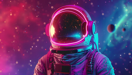 3d illustration of an astronaut in outer space. synth-wave astronaut, design