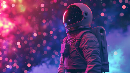 Obraz premium 3d illustration of an astronaut in outer space. synth-wave astronaut, design