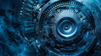 Intricate Machinery Glowing with Blue Light