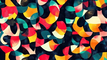 Fototapeta premium Abstract Colorful Geometric Pattern with Curved Shapes on a Dark Background