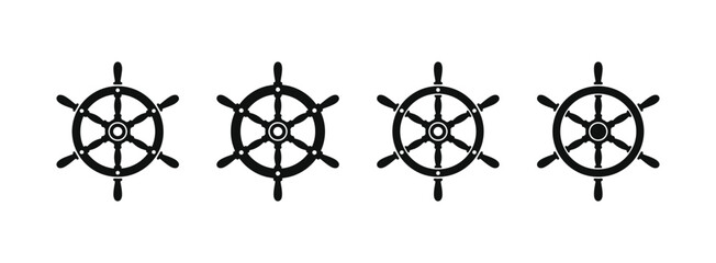 Ship steering wheel set. Boat steering wheels. Vector