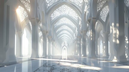 Sunlit Hallway in an Ornate White Palace