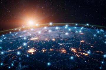 Obraz premium Global Network Connection with Earth at Night