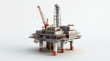 3D rendering of an offshore oil drilling platform isolated