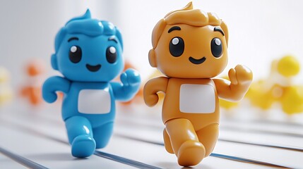 0801 10.  Adorable clay, a male Olympic runner , is passing  a baton to a male teammate in front, on track,full body, very small dot black eyes style, Retro Colors, color 3D clay icon, Blender 3D,