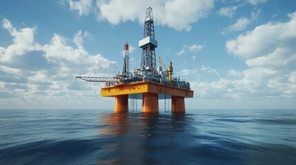 Offshore drilling rig situated in the sea Oil platform for gas and petroleum or crude oil Industrial 3D illustration