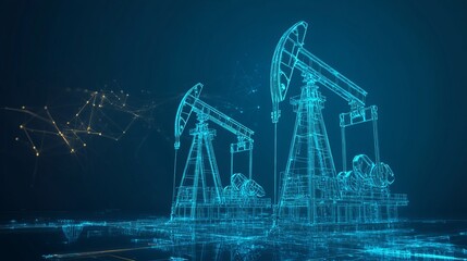 Oil pumps on a blue background Extraction technology gas market well drilling innovation petroleum production technology fossil fuel energy economy war constriction and oil refinery