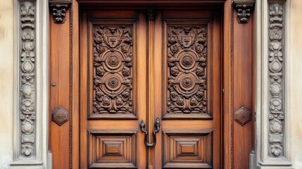Obraz premium Intricately Carved Wooden Doors