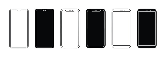 Smartphone outline set. Mobile phone mockup. Mobile phone. Vector