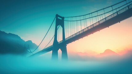 Obraz premium bridge emerges from the mist at sunrise, creating a serene atmosphere and a breathtaking landscape.