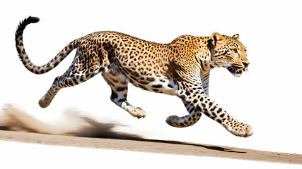 Obraz premium leopard running side on, white background, downhill