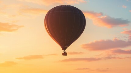 Obraz premium hot air balloon soaring through a colorful sky at sunset, capturing the beauty of adventure and tranquility.
