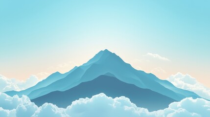 mountain peak rising above soft clouds under a clear blue sky, evoking feelings of tranquility and adventure.
