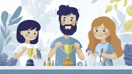 Fototapeta premium Happy Family Holding Trophies