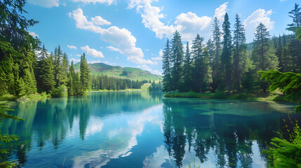 Fototapeta premium Explore Tranquility: Journey to Serene Landscapes and Pristine Waters