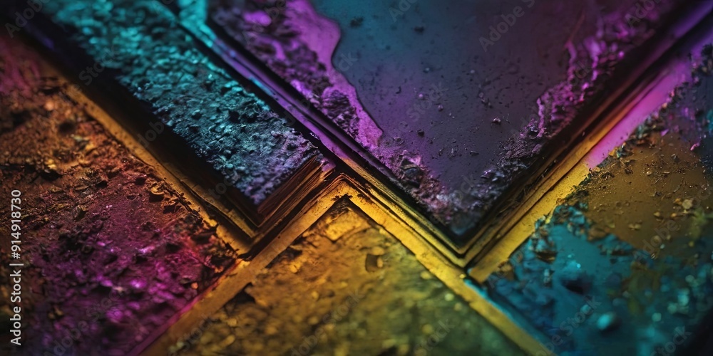 Poster A colorful image of a wall with a pattern of squares and triangles